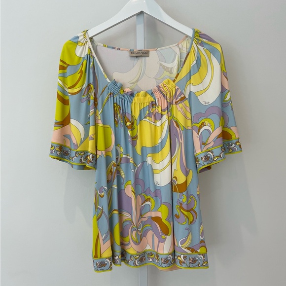 EMILIO PUCCI BLUE MULTI TOP STYLE 81JM16 SIZE IT 44 / US 10 - Picture 4 of 15